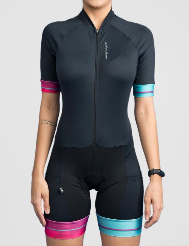 Macaquinho Ciclismo Fem. Azul/Rosa