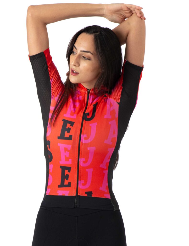 Camisa Ciclismo Fem. Manga Curta Logo Rosa
